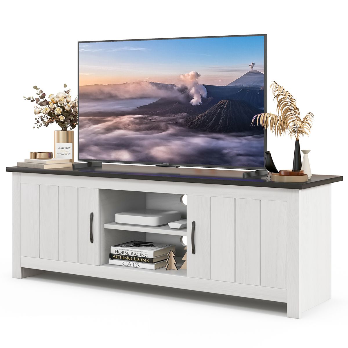Farmhouse TV Stand for TVs up to 65" - Oak + White