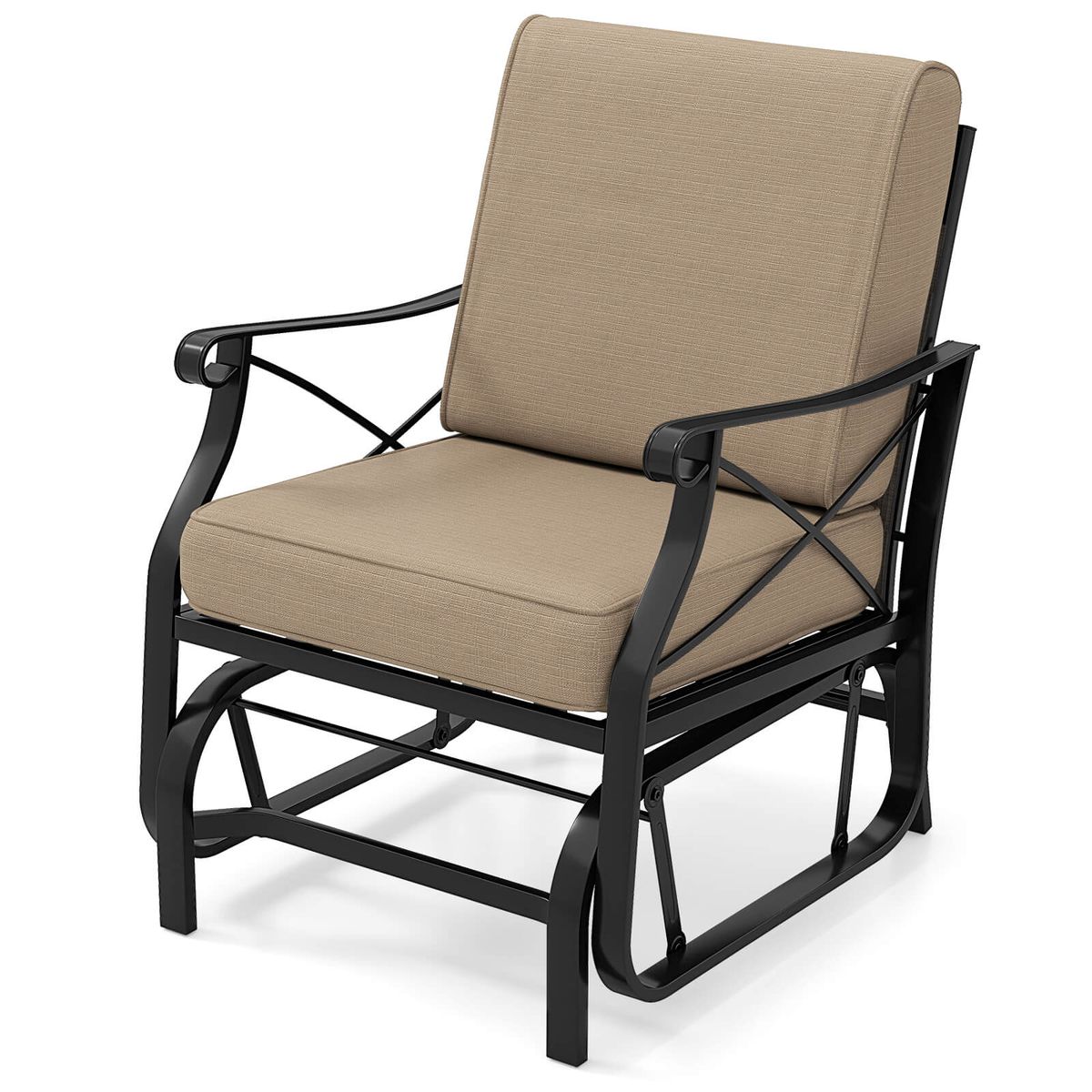 Outdoor Glider Rocking Chair with 105° Inclined Backrest - 1-Piece