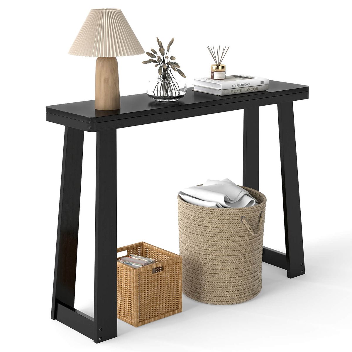 43" Console Table with Rubberwood Construction  - Black
