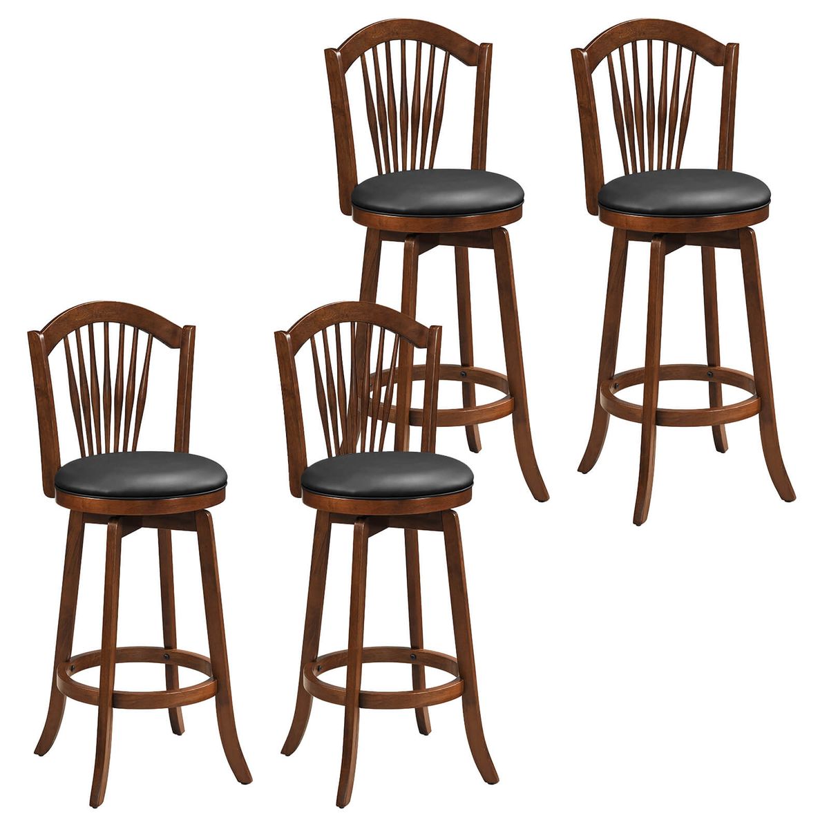 31” Bar Height Barstools with Backrest and Footrests - Set of 4