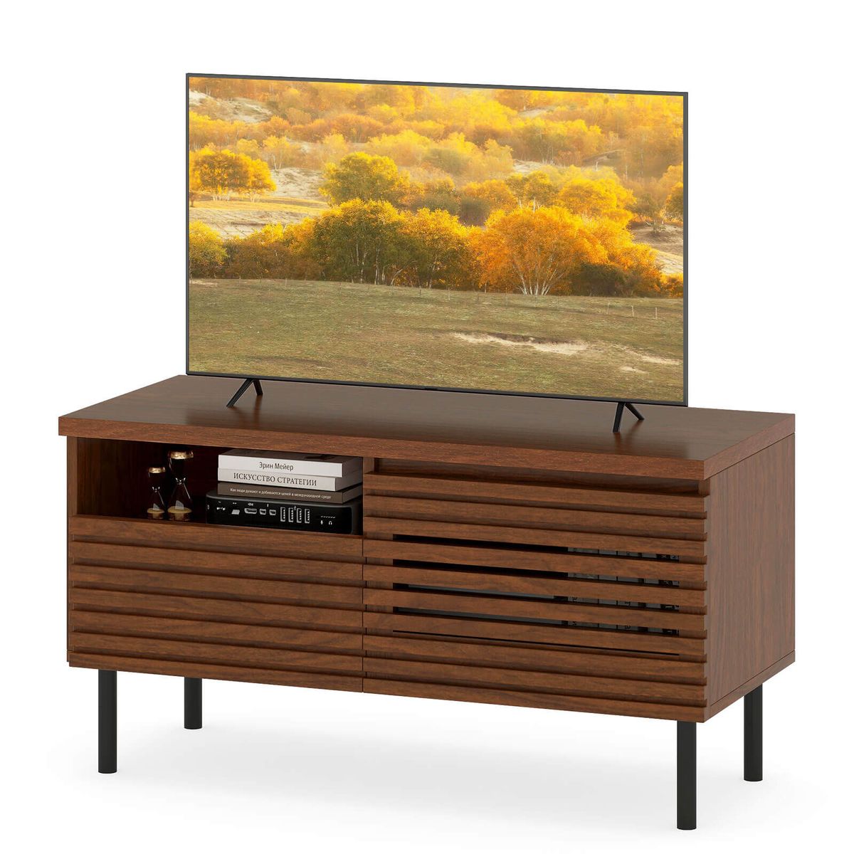 Mid Century Fluted TV Stand for 40" TVs - TV Stand-Open Compartment