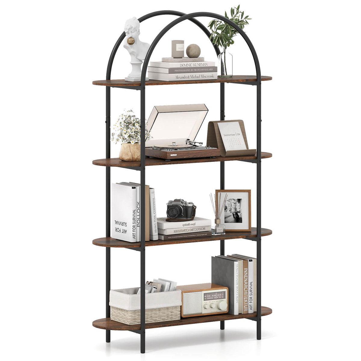 4-Tier Arched Bookshelf - Black-1-Piece