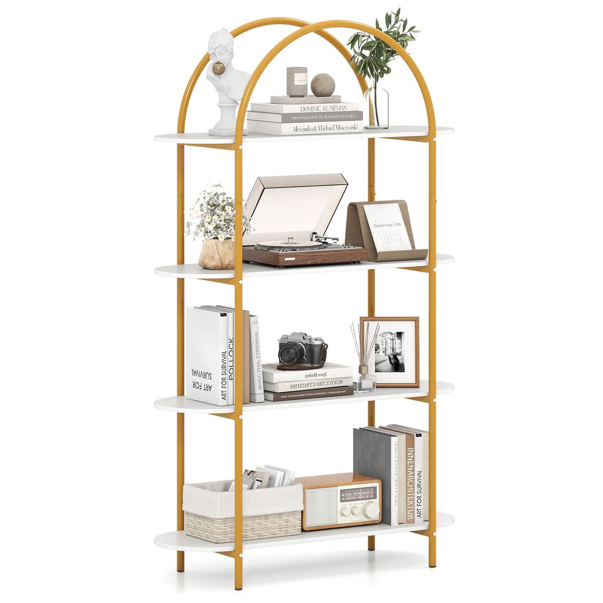 4-Tier Arched Bookshelf - White-1-Piece