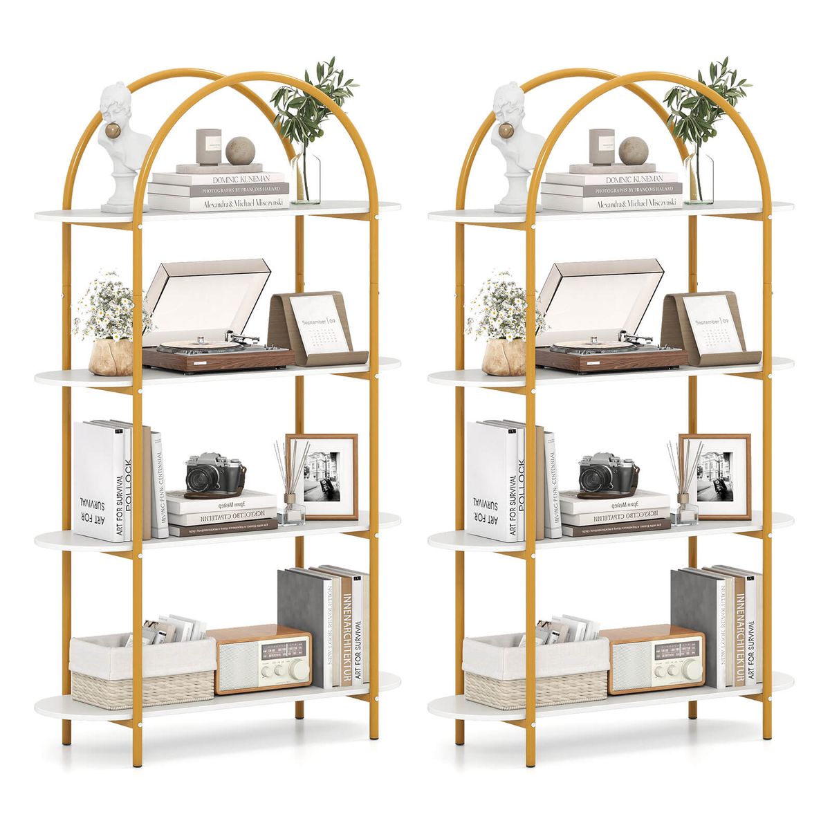 4-Tier Arched Bookshelf - White-2-Piece