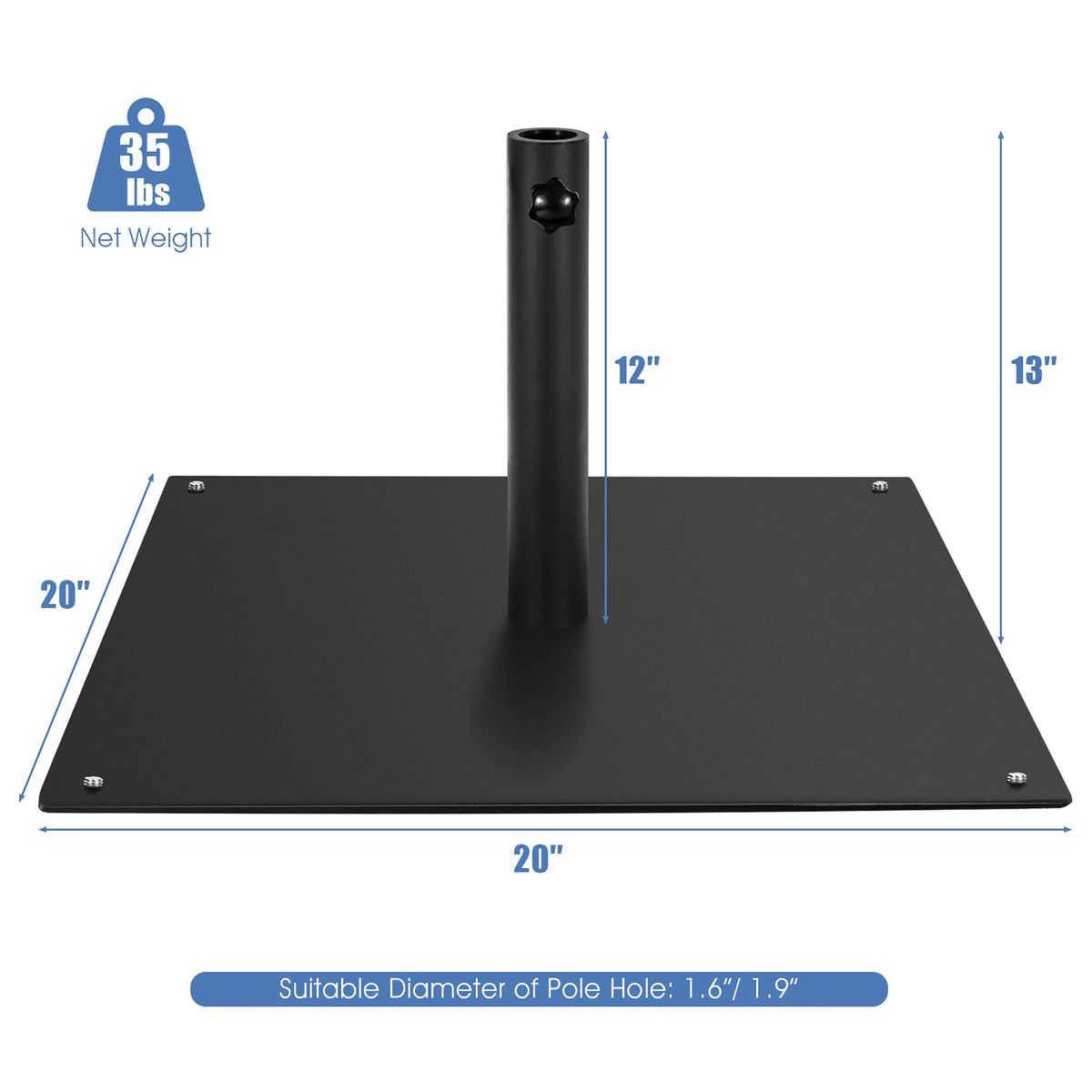 20" Square Patio Umbrella Base - Black