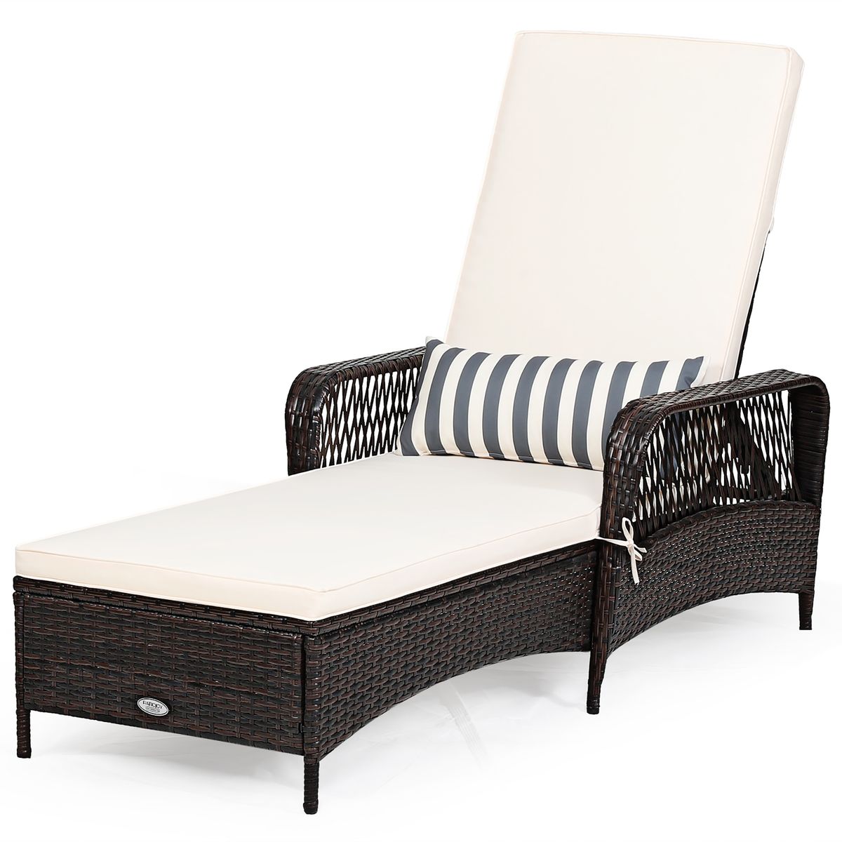 PE Rattan Chaise Lounge Chair with Adjustable Backrest - White-1-Piece