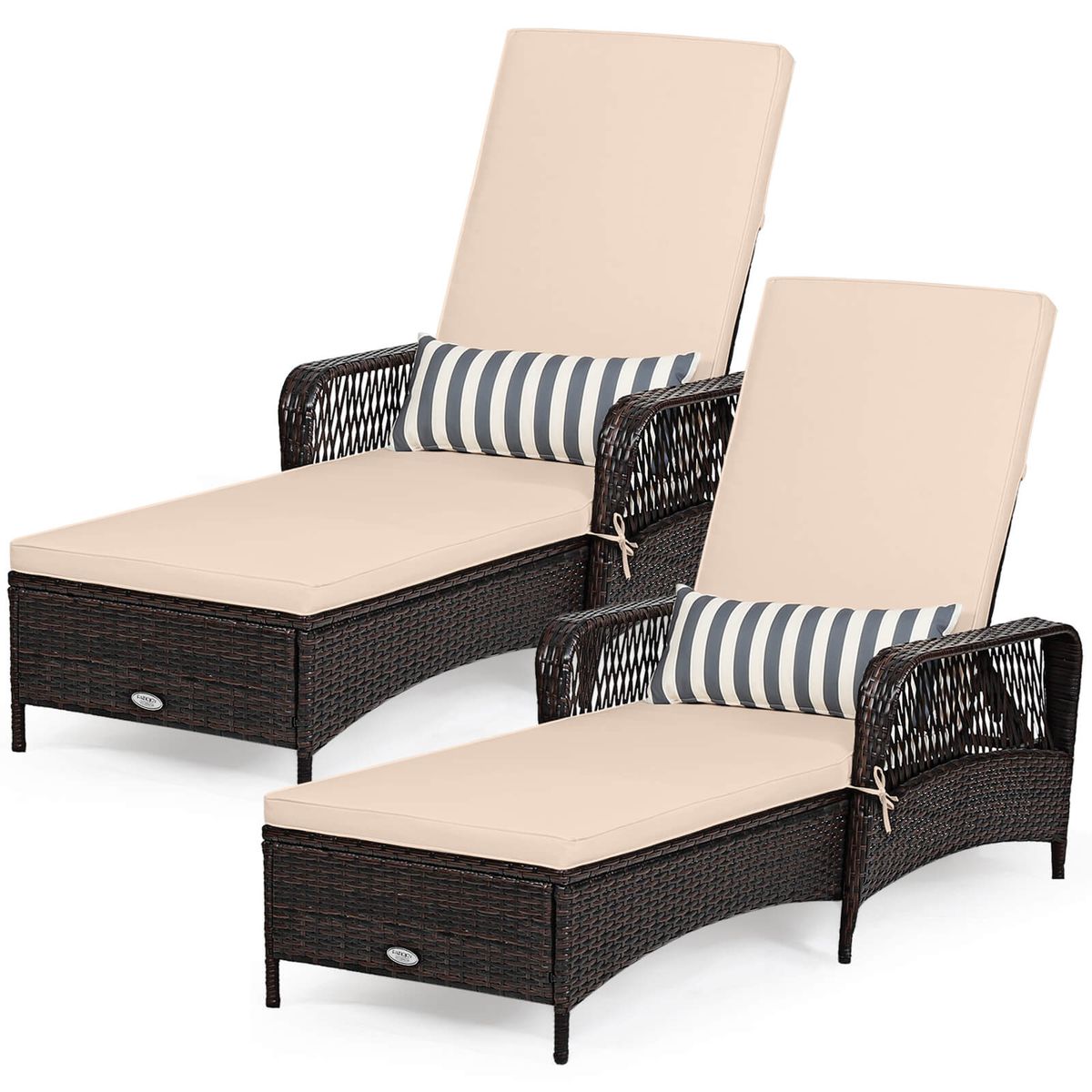 PE Rattan Chaise Lounge Chair with Adjustable Backrest - Beige-2-Piece