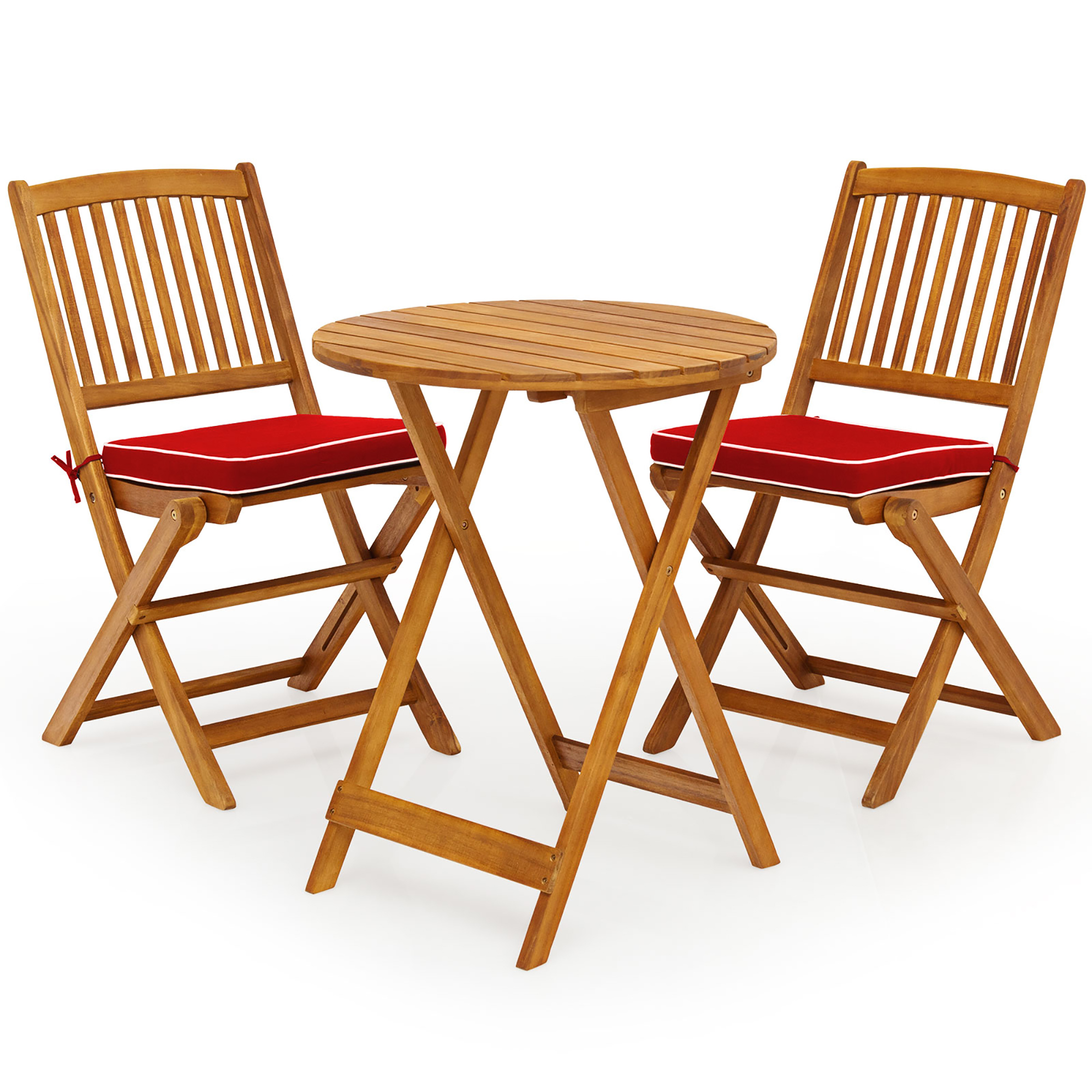 Folding Wooden 3-Piece Patio Bistro Set - Red