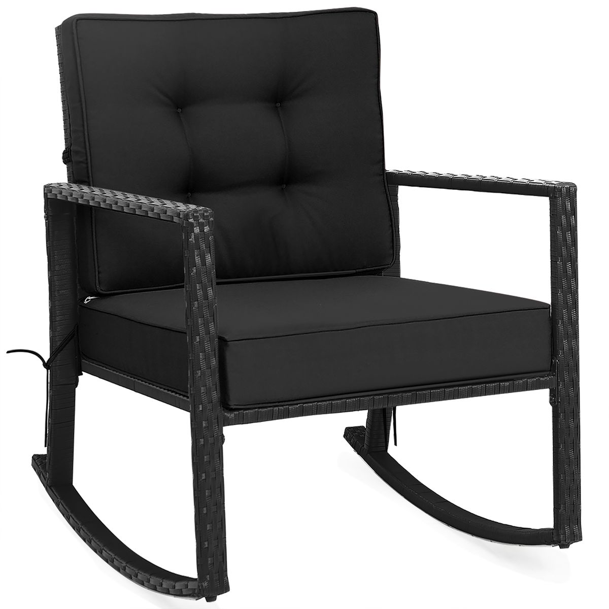 Outdoor Patio Rattan Rocker Chair with Cushions - Black