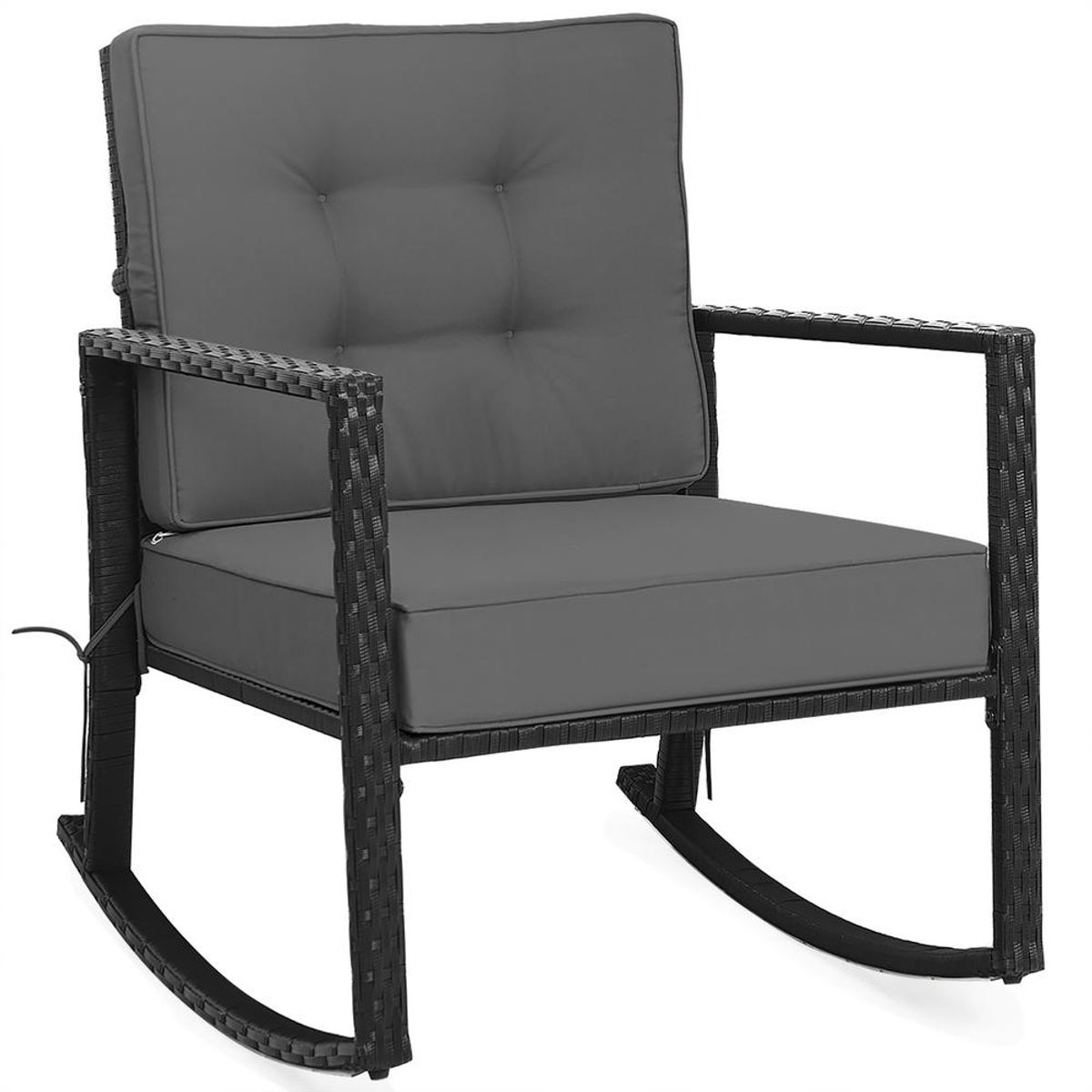 Outdoor Patio Rattan Rocker Chair with Cushions - Grey