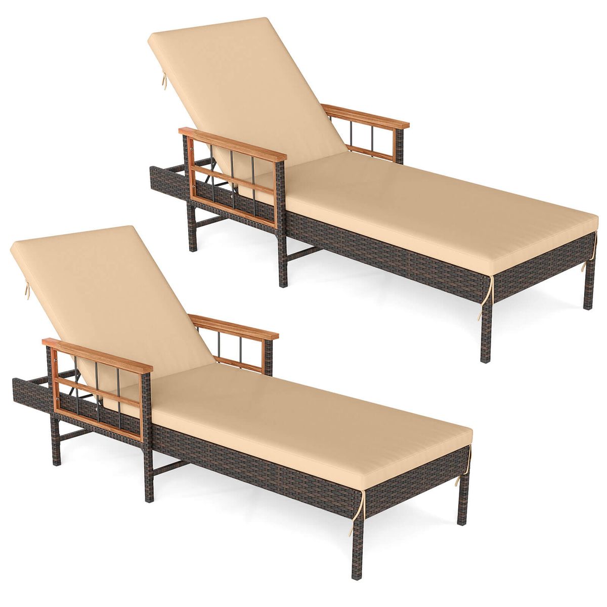 Patio Rattan Chaise Lounge (1- or 2-Pack) - 2PCS