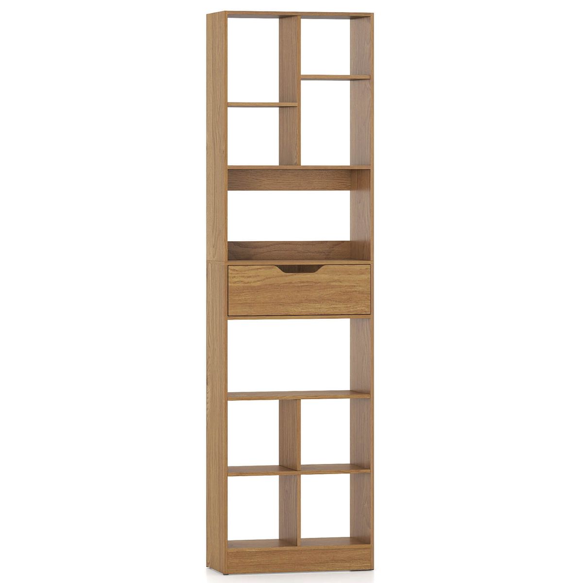 71” Bookcase with Cubes and Pull-Out Drawer - Natural-1-Piece