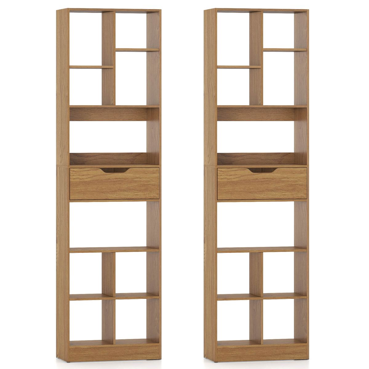 71&rdquo; Bookcase with Cubes and Pull-Out Drawer - Natural-2-Piece