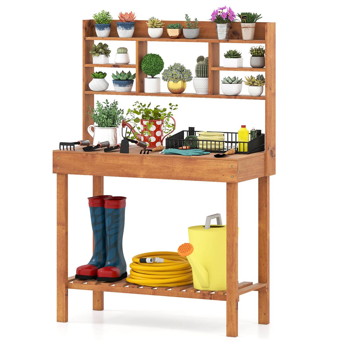 Pine Potting Bench with Hidden Storage Compartment - Brown