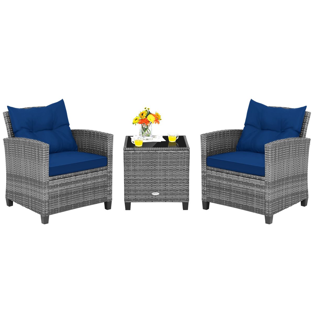 Patio Rattan Furniture Bistro Set (3 Pieces) - Navy