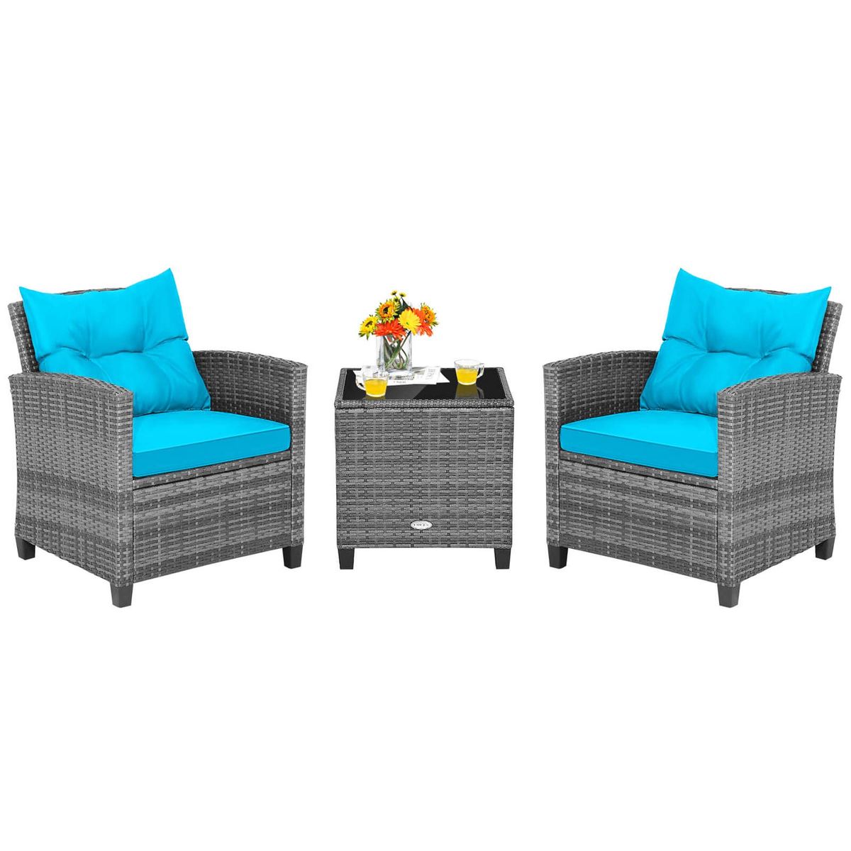 Patio Rattan Furniture Bistro Set (3 Pieces) - Turquoise