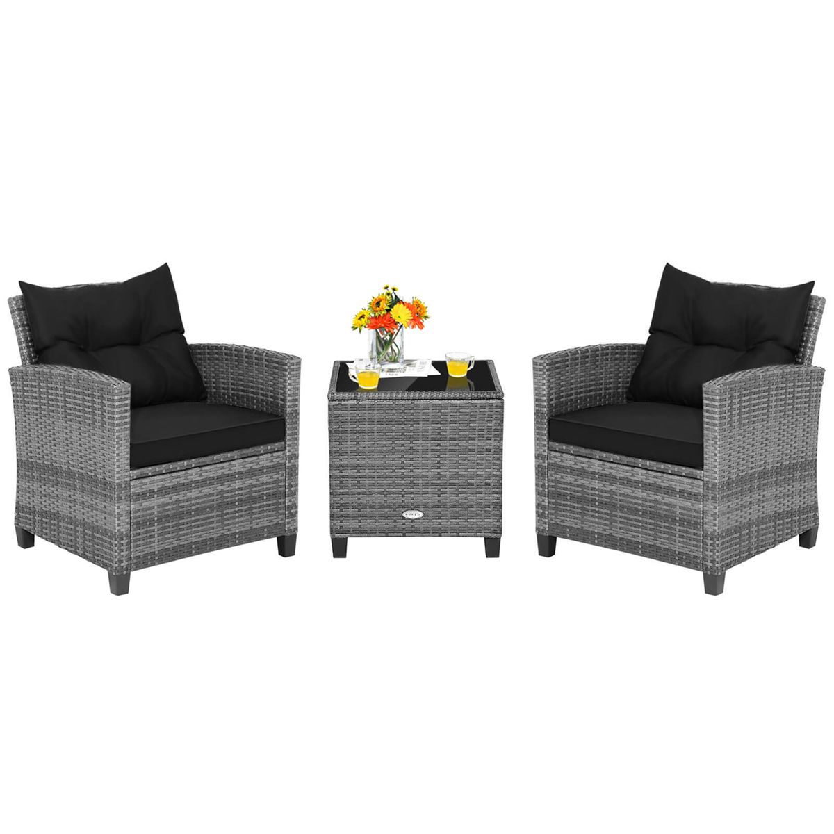 Patio Rattan Furniture Bistro Set (3 Pieces) - Black