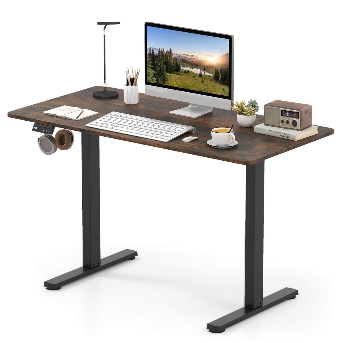 48” x 24” Electric Standing Desk with LED Display and 2 Memory Presets - Rustic Brown+Black