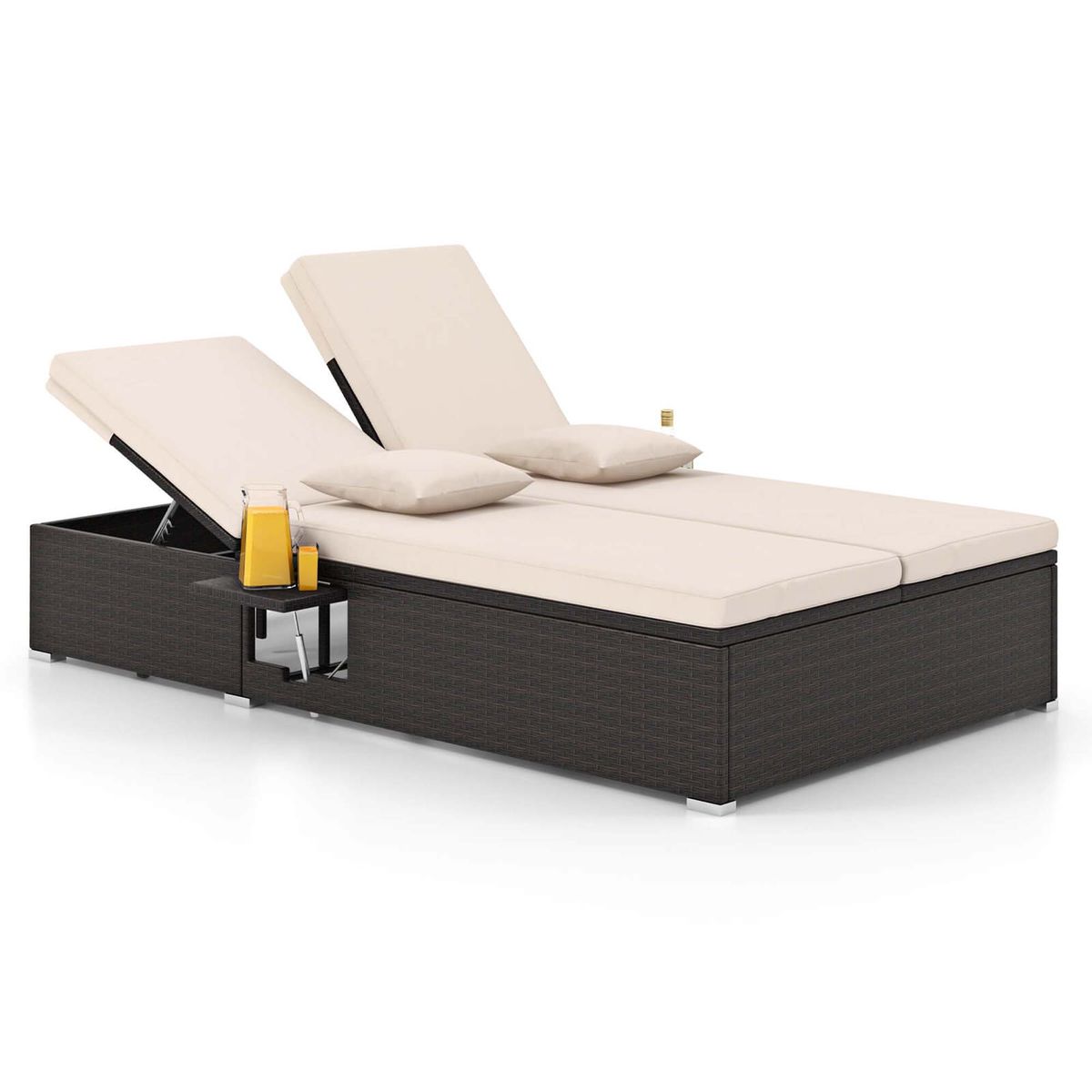 Outdoor Patio Daybed with 6-Level Adjustable Backrest - Beige
