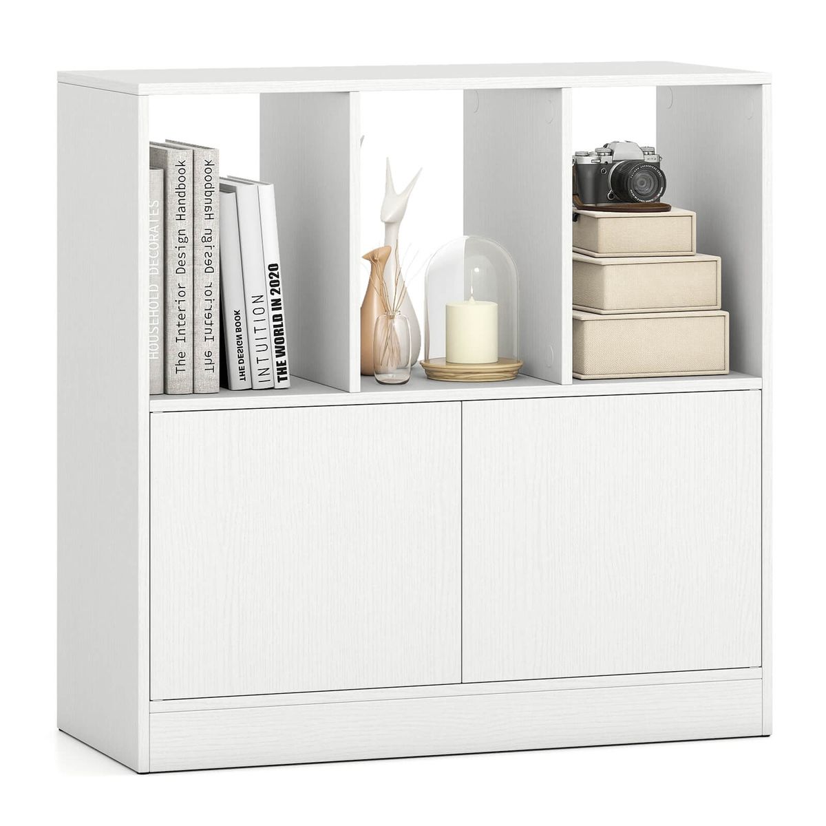 Cube Bookcase with Doors and Cabinet - White-1-Piece