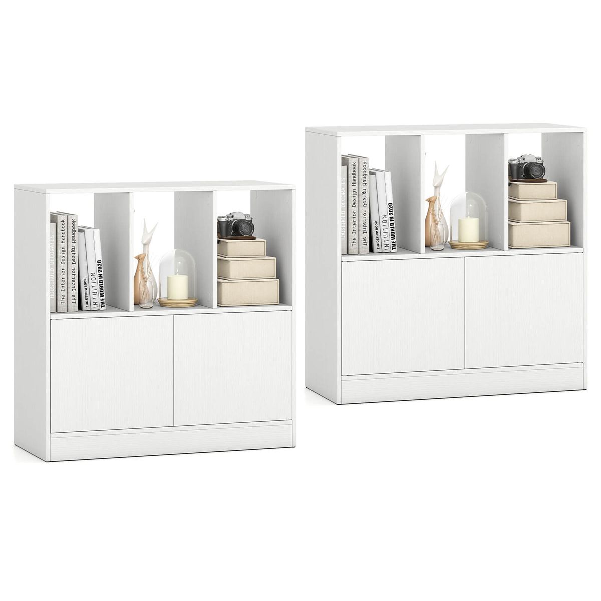 Cube Bookcase with Doors and Cabinet - White-2-Piece