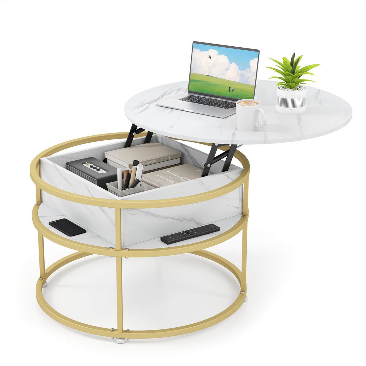 31.5” Lift Top Coffee Table with Hidden Storage - White
