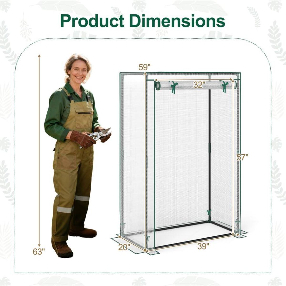 Portable Mini Greenhouse with Roll-up Door - 39” x 20” x 59”