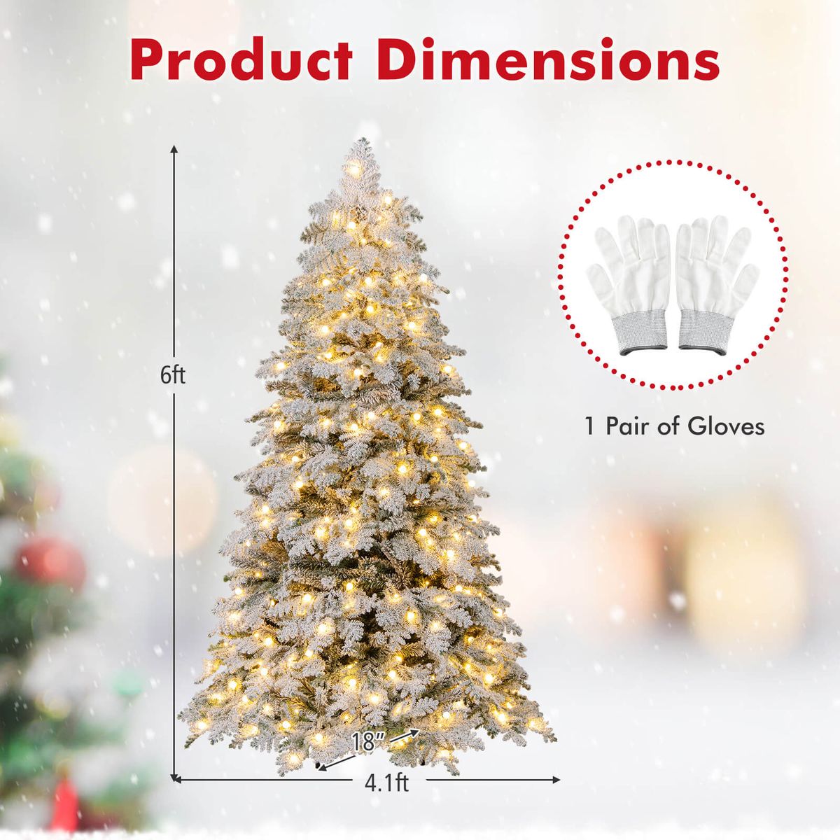 Snow-Flocked Artificial Christmas Tree with Warm White LED Lights - 6 FT