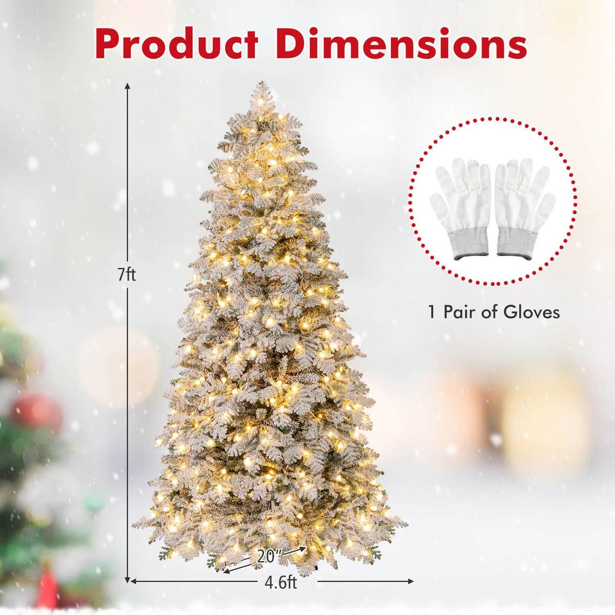 Snow-Flocked Artificial Christmas Tree with Warm White LED Lights - 7 FT