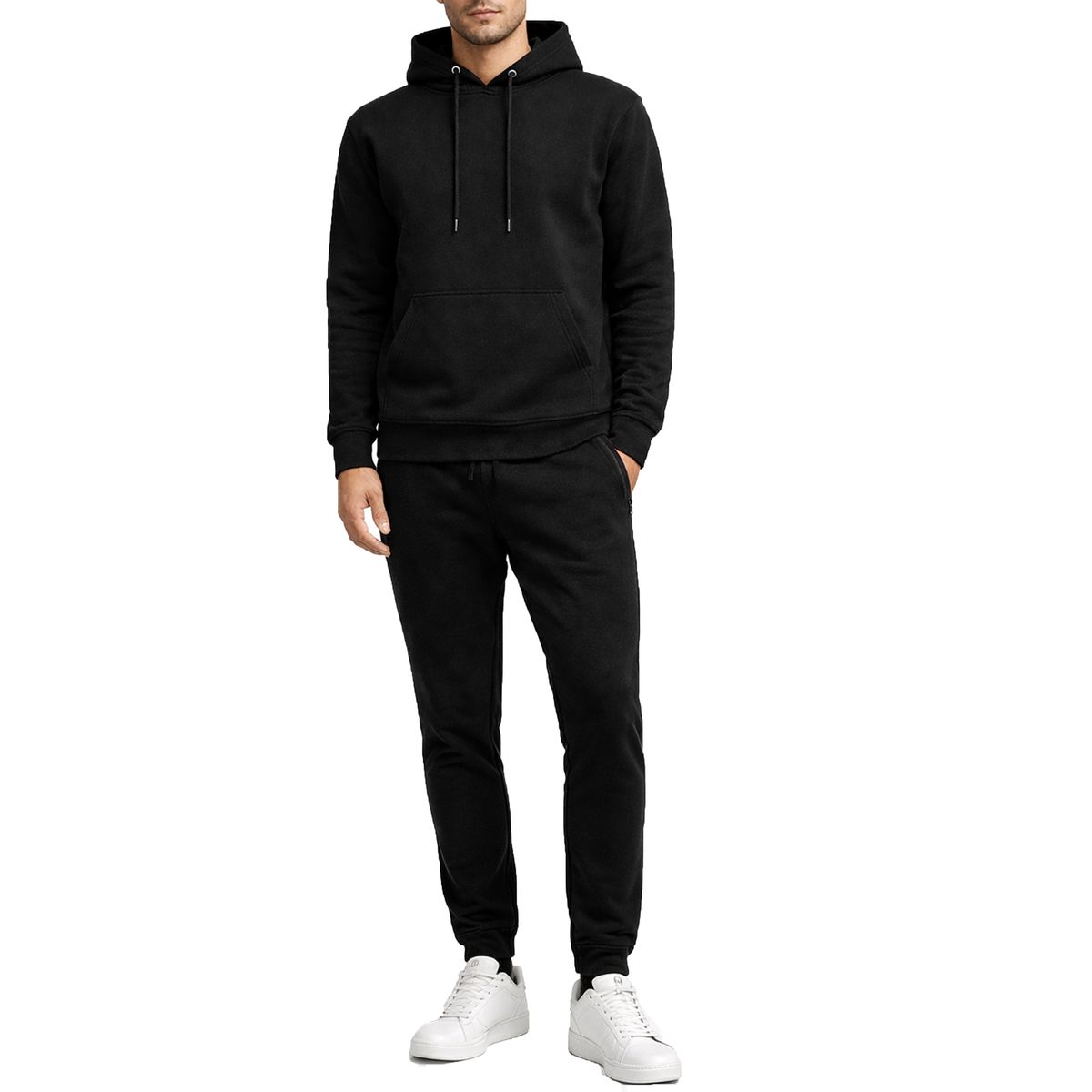 Men's Soft Fleece Cotton Blend Pullover Hoodie and Jogger Set - JK-2503-BK - M