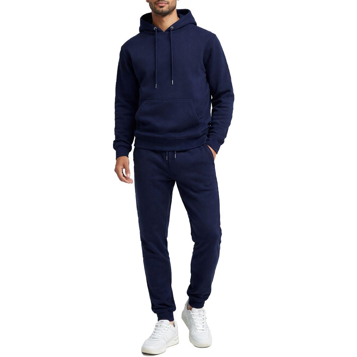 Men's Soft Fleece Cotton Blend Pullover Hoodie and Jogger Set - JK-2503-NV - 2XL