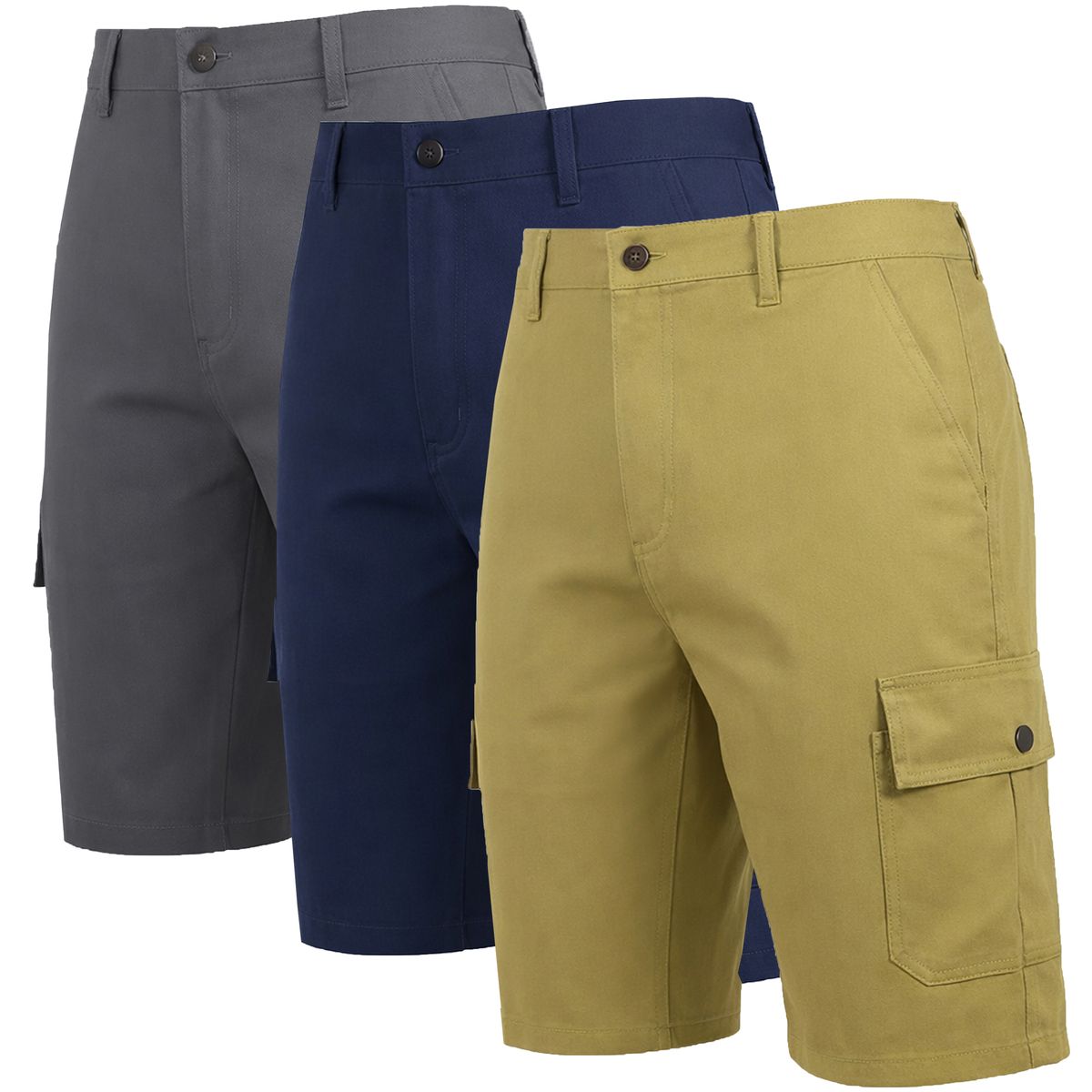 Men's Cotton Flex Stretch Cargo Shorts (3-Pack) - MCGS - 6001 - CH-NV-KK - 38