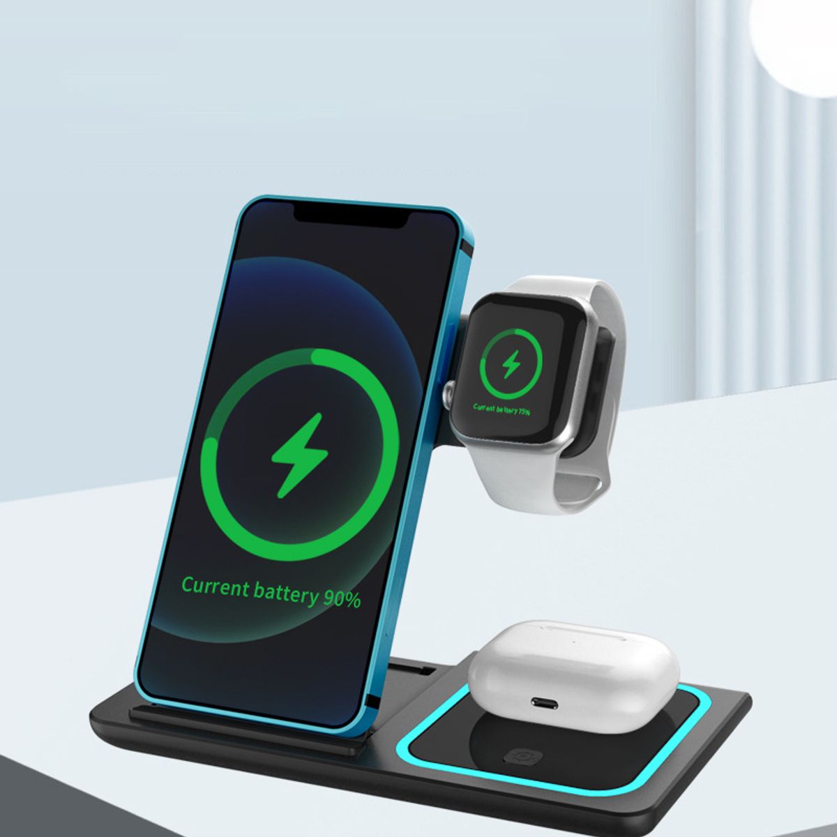 3-in-1 Wireless Charging Station - Black