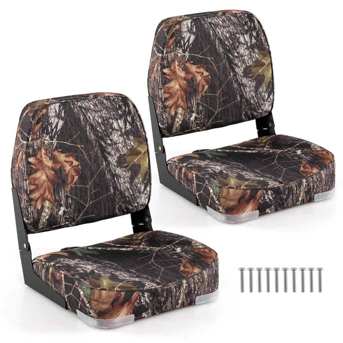 Folding Boat Seat with Thick Sponge Padding (2-Pack) - Camouflage