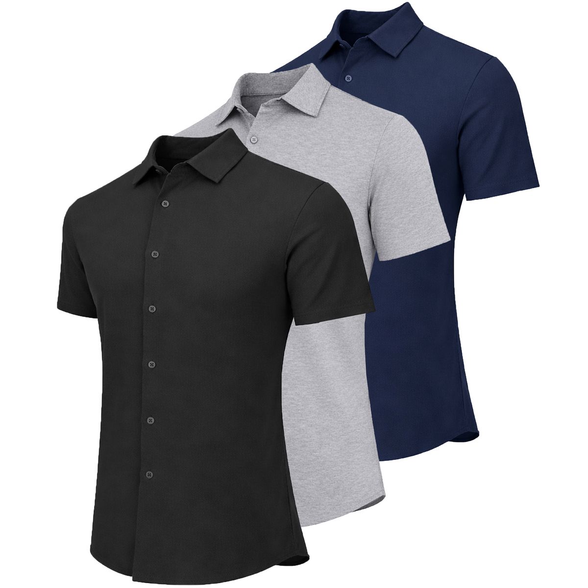 Men&rsquo;s Button-Up Short Sleeve Dress Shirt (3-Pack) - JMKSS-05 / BK-HG-NV / S