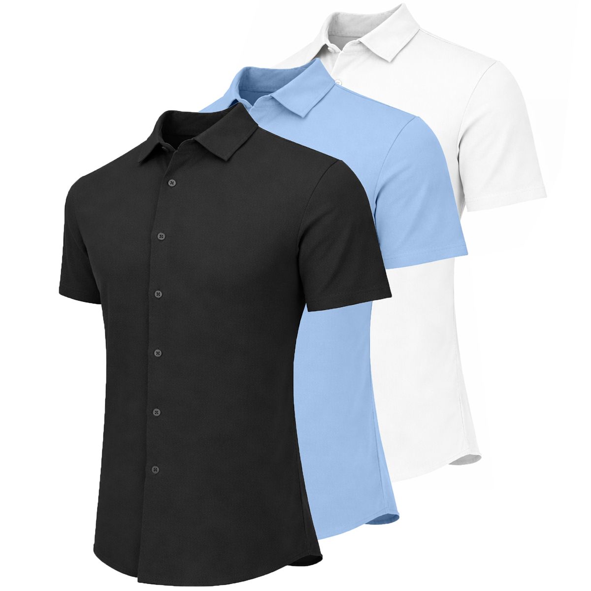 Men&rsquo;s Button-Up Short Sleeve Dress Shirt (3-Pack) - JMKSS-05 / BK-LB-WH / 2XL