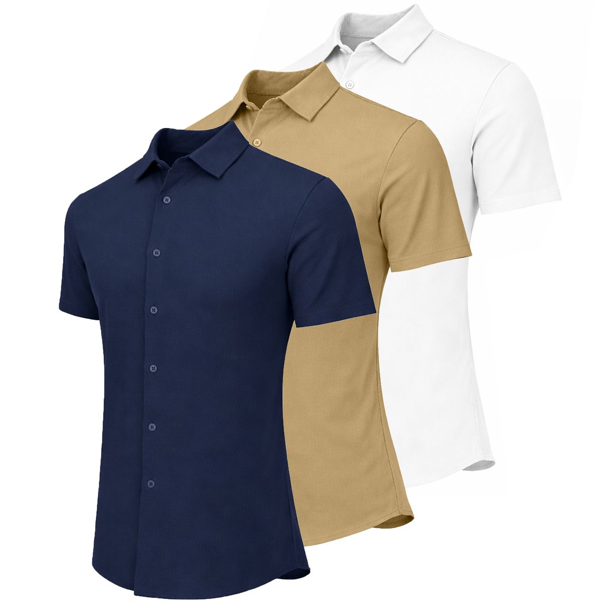 Men&rsquo;s Button-Up Short Sleeve Dress Shirt (3-Pack) - JMKSS-05 / NV-KK-WH / L