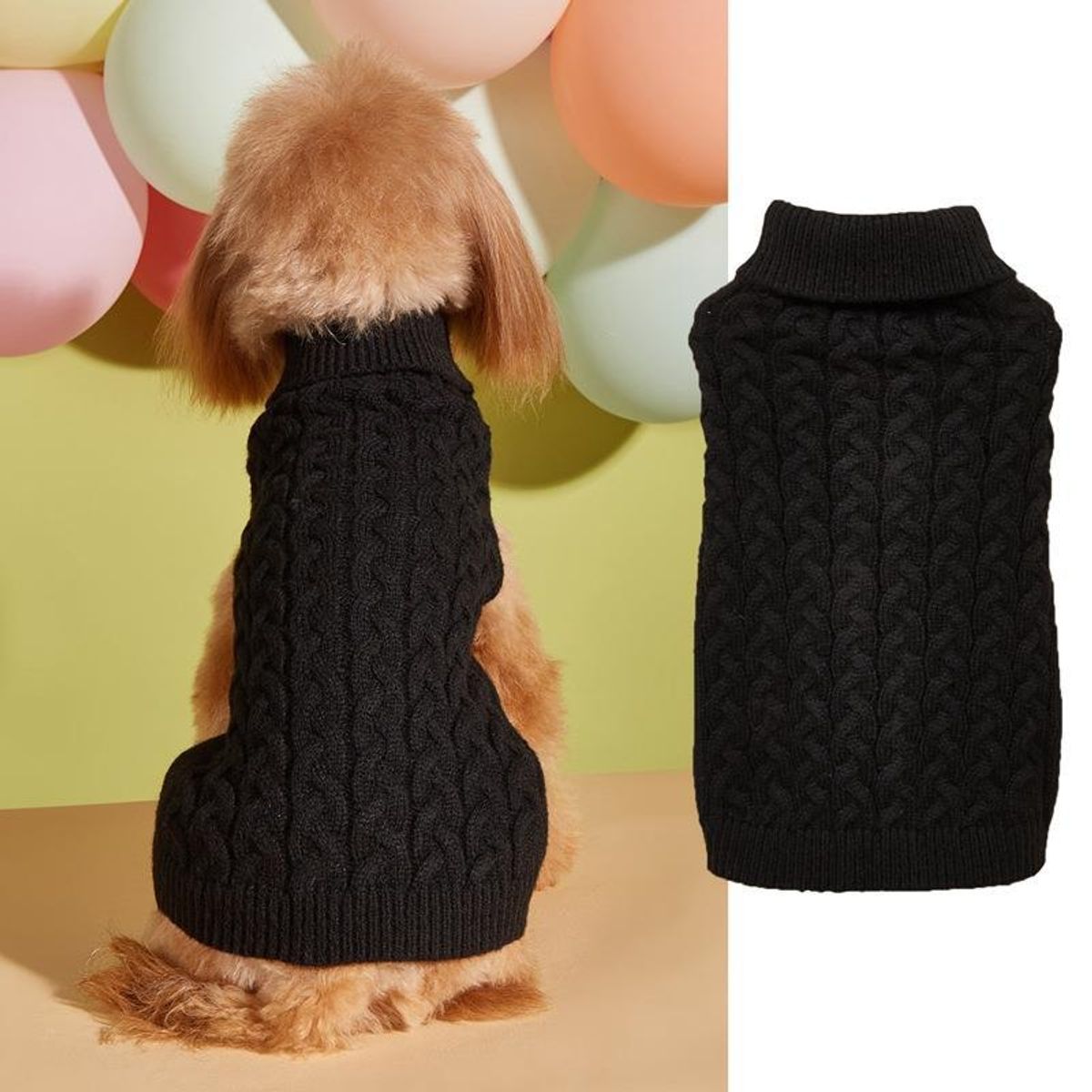 Classic Cable Knit Dog Sweater - Black-XS
