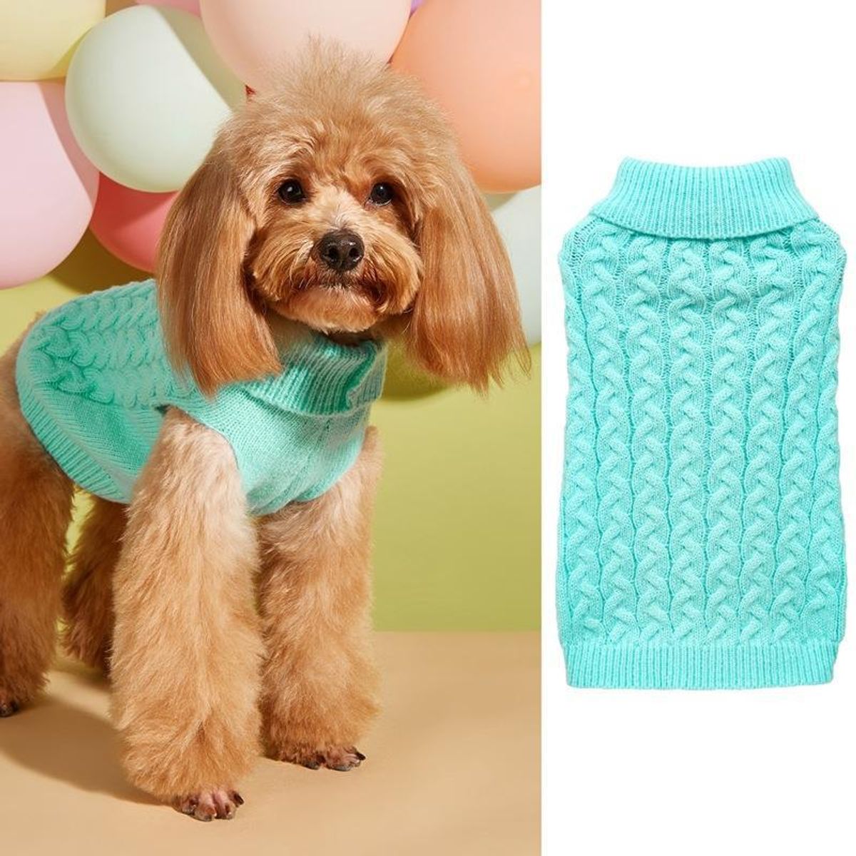 Classic Cable Knit Dog Sweater - Blue-M