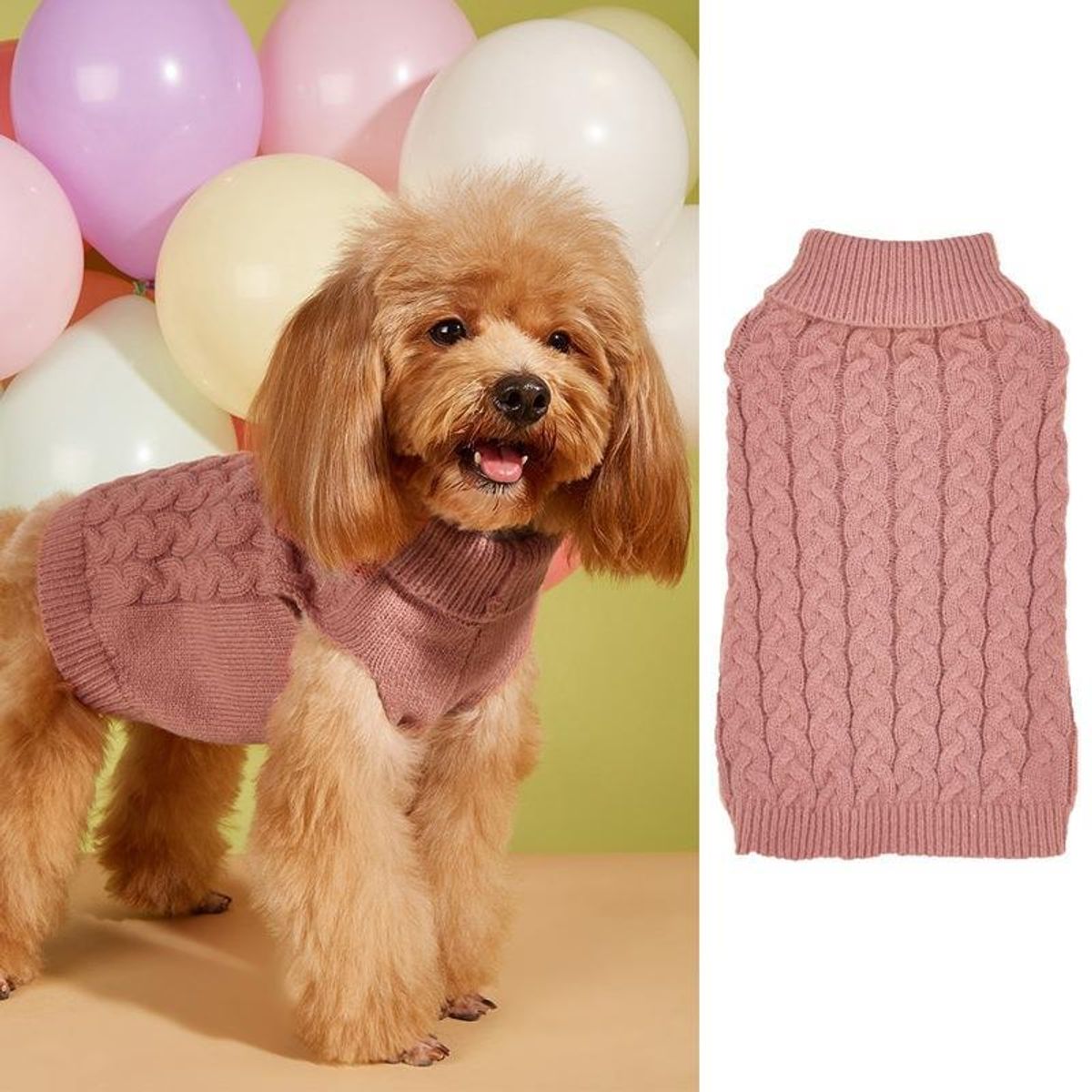Classic Cable Knit Dog Sweater - Mauve-L