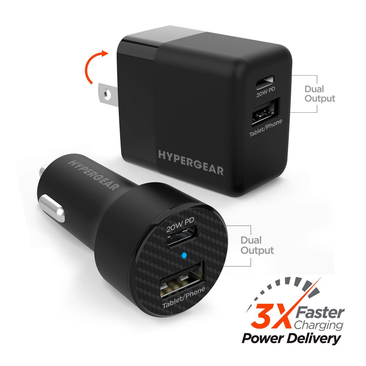 Wall- or Car-Charger Bundle (20W USB-C PD + 12W) - Black