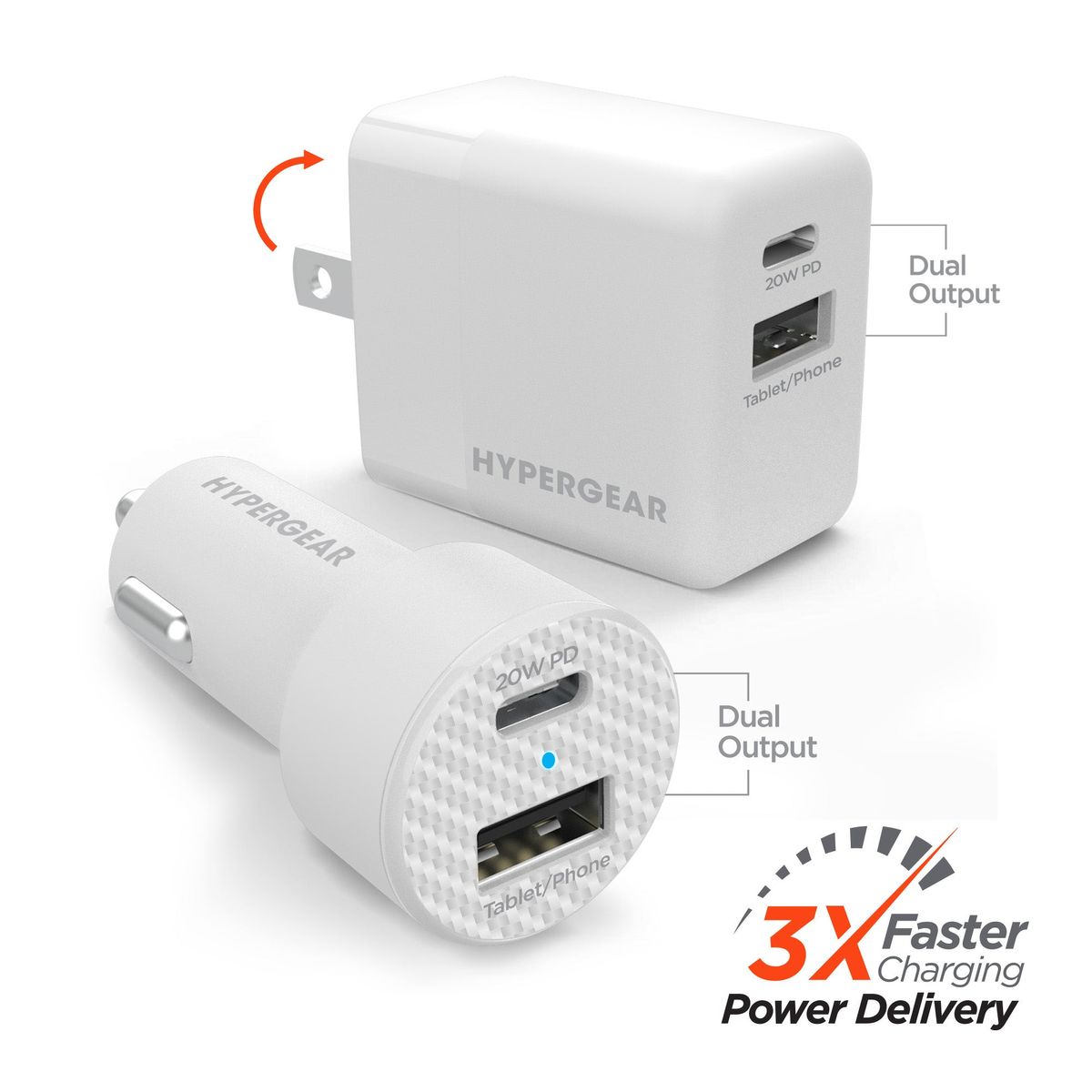 Wall- or Car-Charger Bundle (20W USB-C PD + 12W) - White