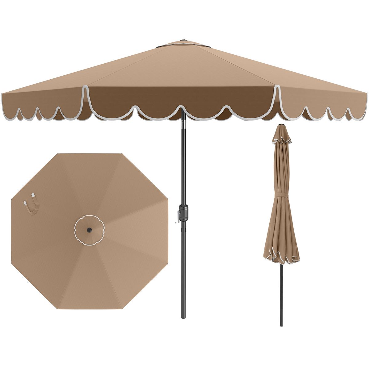 Patio Umbrella (With or Without Solar Lights) - 10 FT Patio Umbrella Brown