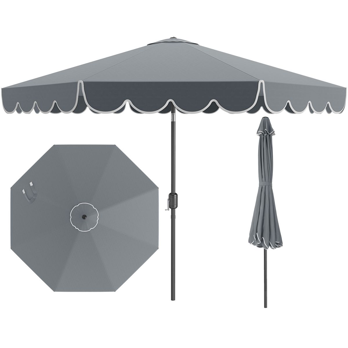 Patio Umbrella (With or Without Solar Lights) - 10 FT Patio Umbrella Gray