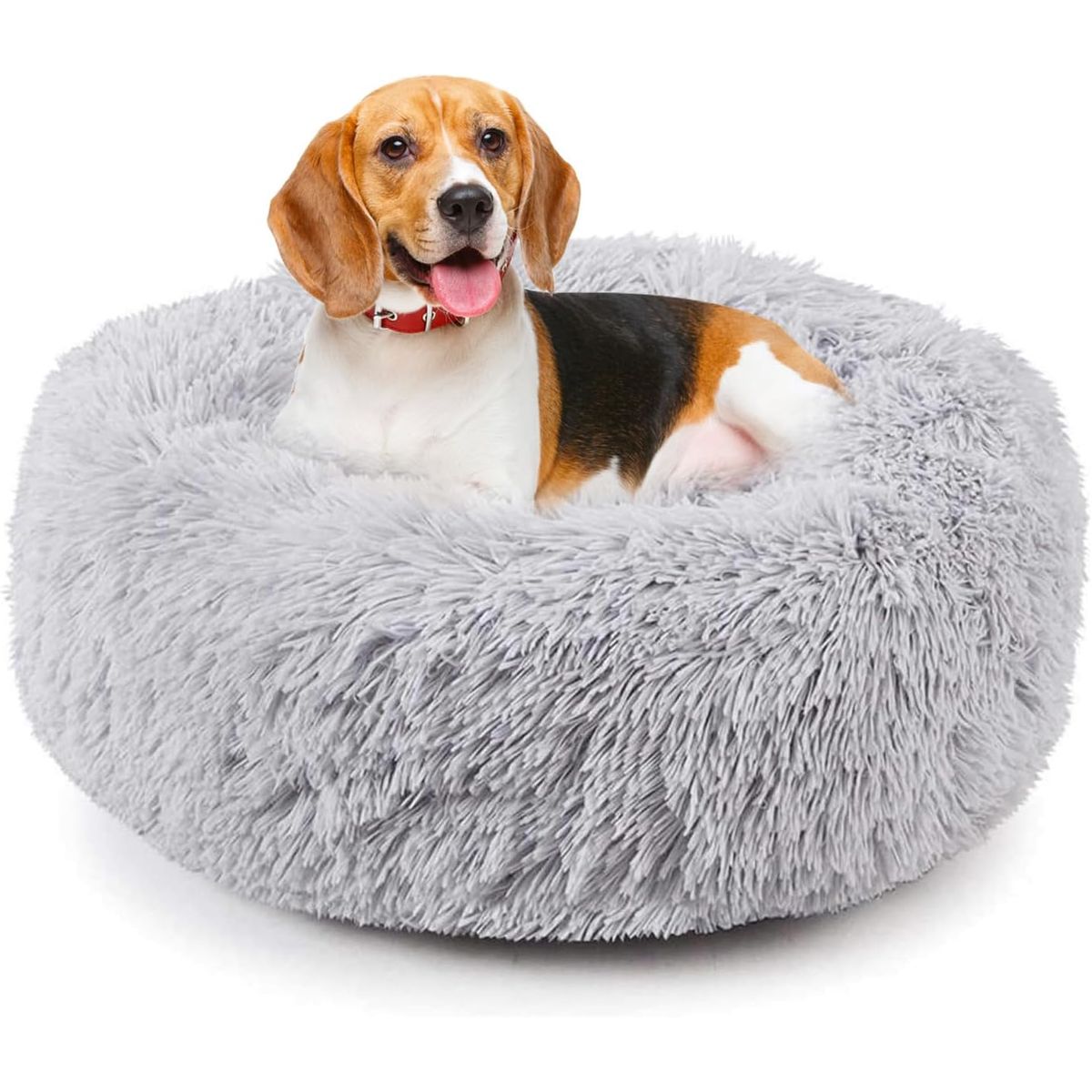 Fluffy Round Pet Bed - Light Gray-XS