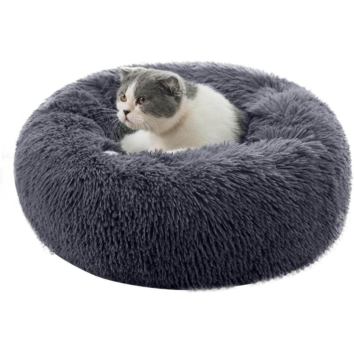 Fluffy Round Pet Bed - Dark Gray-S