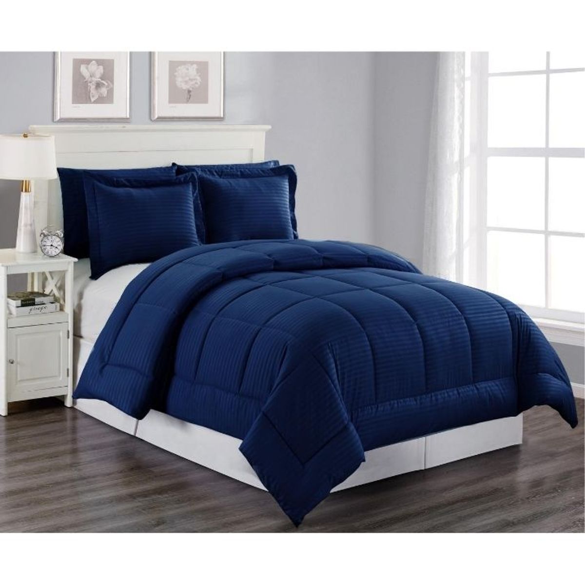 Striped Down Alternative 3-Piece Comforter Set - Queen - Navy