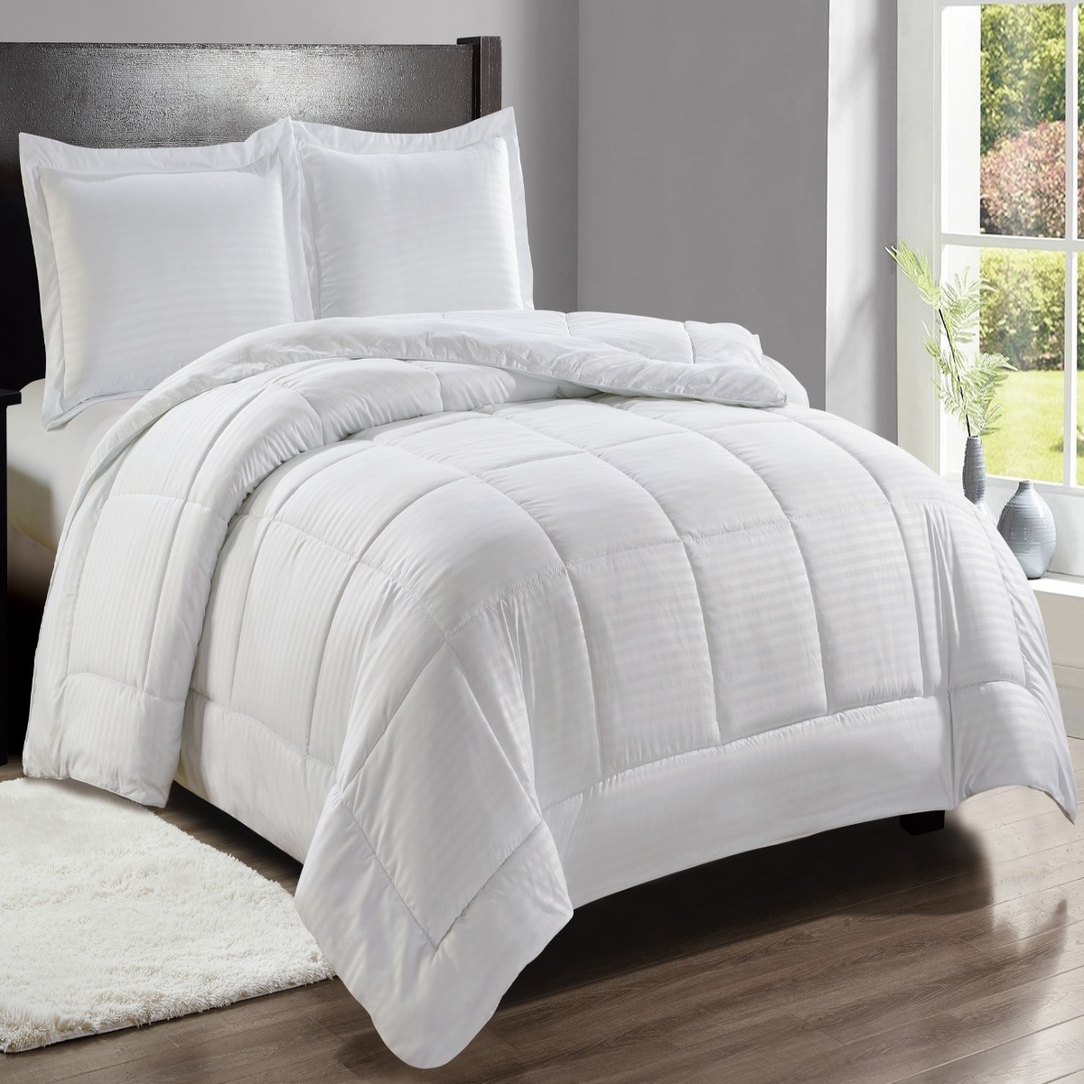 Striped Down Alternative 3-Piece Comforter Set - Queen-White