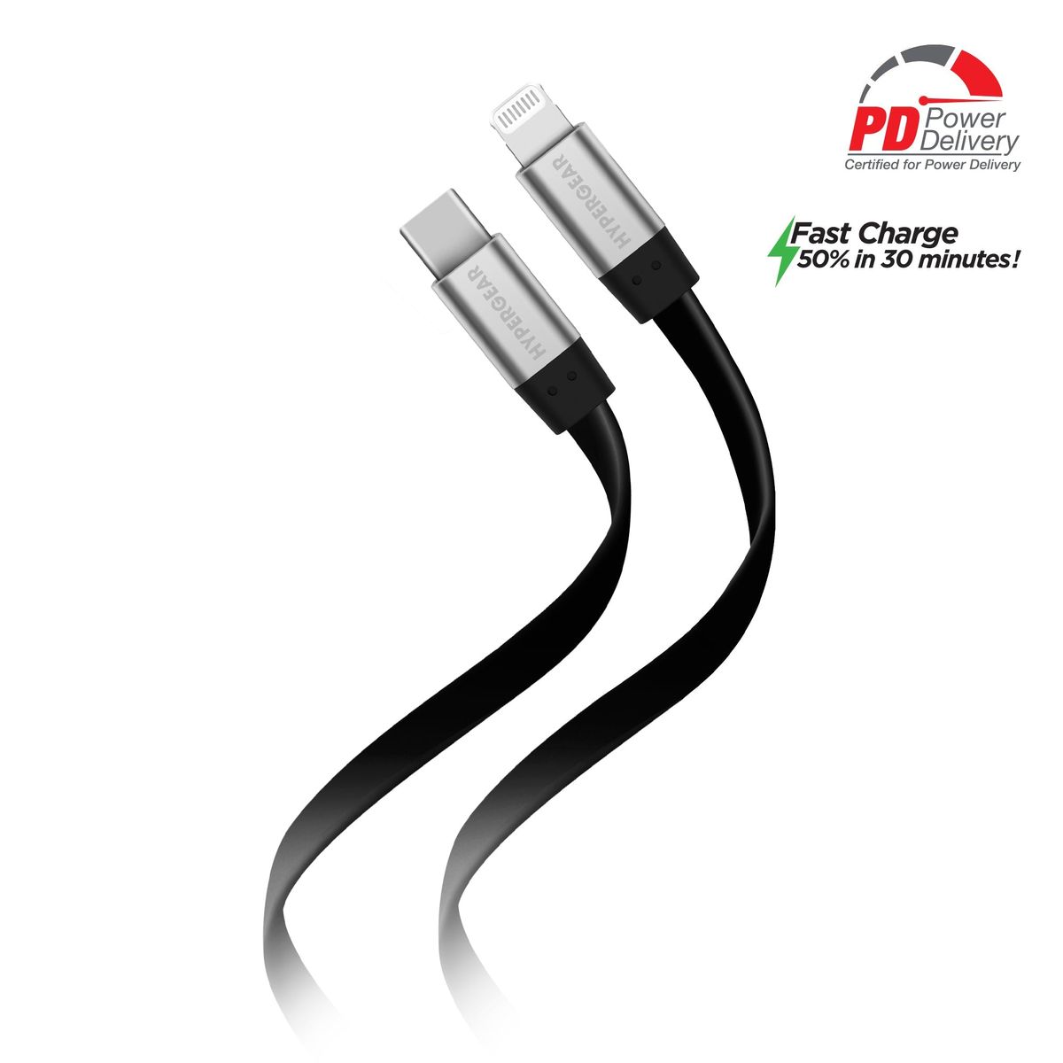 Flexi USB-C to Lightning Flat Cable - Black