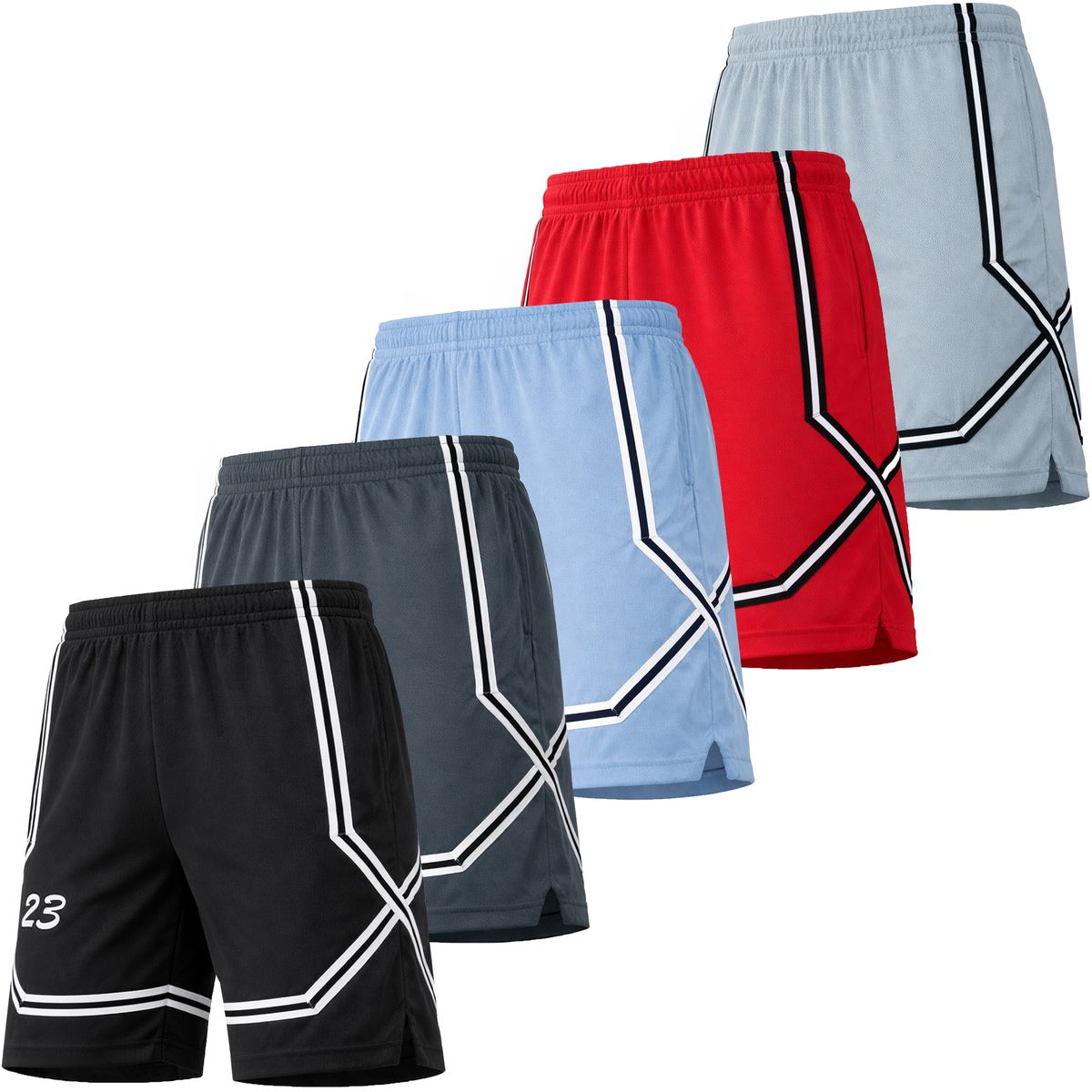 Men's Quick-Dry Mesh Training Shorts (5-Pack) - JMMS-3510-BK-CH-LB-RD-SV - M